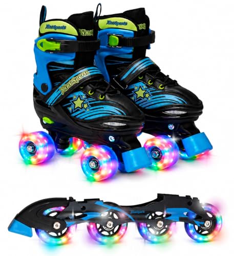 Xino Sports 2 in 1 Adjustable Combo Skates - Pro Quality - Beginner Friendly with Illuminating LED Light-Up Wheels Interchangeable Skates for Boys & Girls for Indoor and Outdoor (Black Medium 1-4)