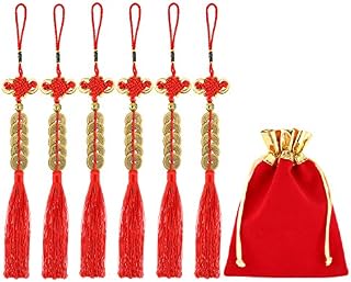 6 Pieces Chinese Lucky Coins Feng Shui Coins Knot Emperor Lucky Coins I-Ching Fortune Coin and Storage Bag for Good Luck and Healthy
