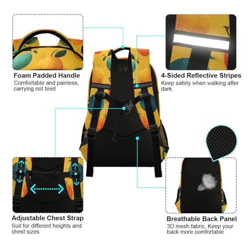Mango Pattern Summer Large School Backpacks with Chest Strap for Boys Girls Students,Lightweight Bookbags 17 Inch, Portable Casual Daypack Bags4