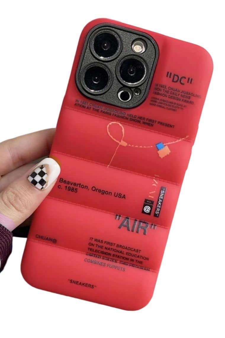 Puffer Case with Sports Shoes Brand Design for iPhone 14 Pro,Sneakers Ins White or Black Label Soft Cover-Red Puffy Cover for iPhone 14 13 12 11 Pro Max Plus X XS XR 7 8 (Red)