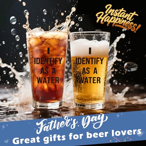 Father's Day Birthday Gift for Dad from Daughter Son Wife I Identify As A Water 16oz Beer Glass Fathers Day Retirement Promotion Gift for Father Daddy Bonus Stepdad Husband Grandpa Boyfriend Men Him - image 6