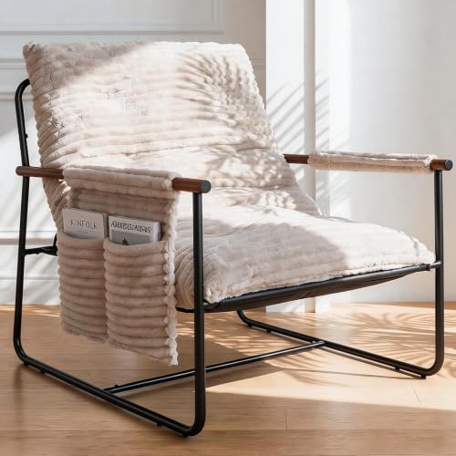 HavBeat Comfy Accent Chair Cozy Reclining Sleeper Oversized Recliner Arm Chairs for Living Room Modern Lounge Armchair with Wood Armrests Sturdy Upholstered Single Sofa for Bedroom Home Office