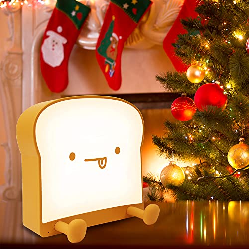 Toast Night Lights, Dimmable Bread Night Lamp USB Rechargeable, Auto-Off Bedside Sleep Lamp with Phone Holder, Cute Birthday Gifts for Girls, Boys, Teens, Friends yummy