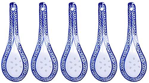 LATRAT Lot de 5 cuillères à soupe chinoises en porcelaine, cuillères à soupe, cuillères à soupe, cuillères en porcelaine, cuillères à dessert, cuillères à apéritif