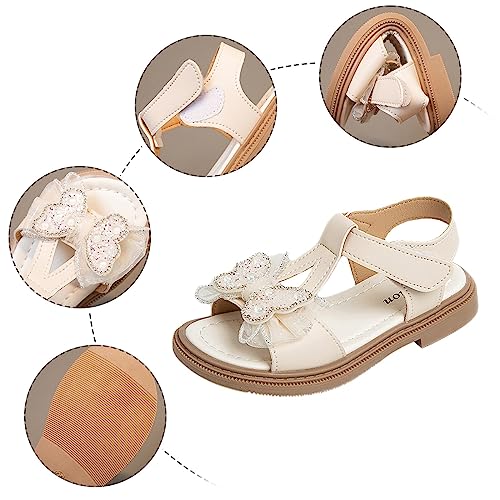 Little Girls Summer Beach Sandals Open Toe Ankle Strap Dress Shoes Toddler Kids Diamond Bowknot (White, 29 Little Child)4