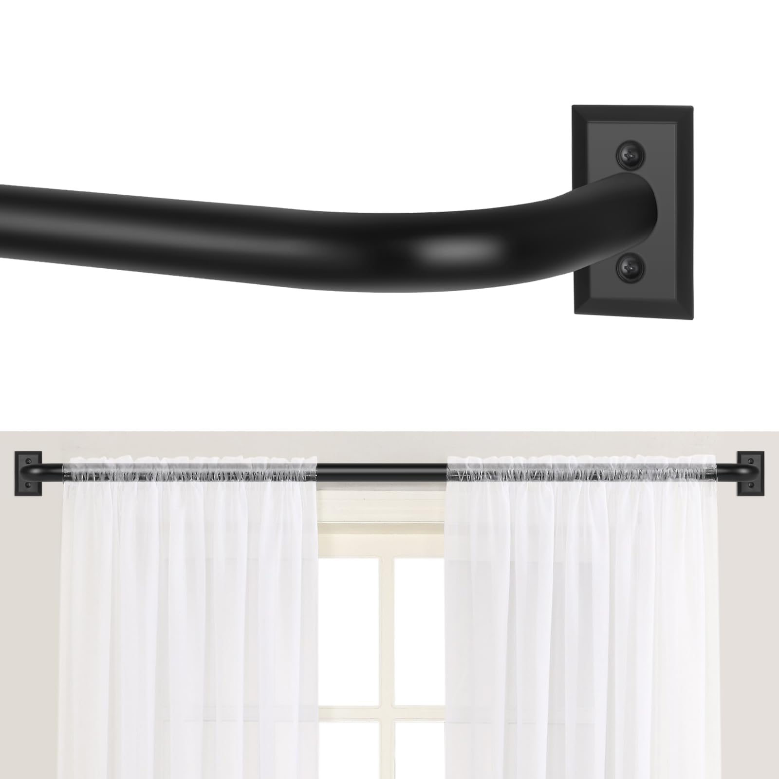 TANGWIN Black Wrap Around Curtain Rods 36 to 72:Blackout Heavy Duty Adjustable Window Curtain Rod for Bedroom Kitchen,Modern Decorative Curved French