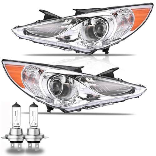 OLDANI Headlights Assembly for 2011-2014 Hyundai Sonata(Not for Hybrid) Passenger & Driver Side Halogen Headlamp with Bulbs Clear Lens Black Housing Amber Reflector 1 Pair OEM# 92101-3Q000