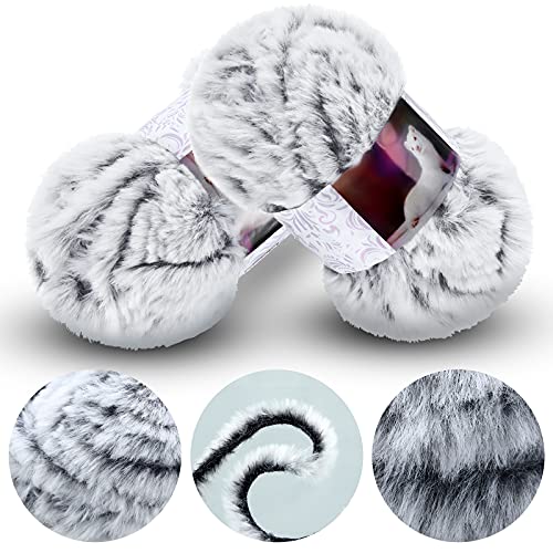 Image of 2 Pieces Soft Fur Yarn - Fuzzy, Fluffy Faux Fur Eyelash Yarn, Cream for Crochet, Knitting Projects - 30m /50g Each(White with Black)