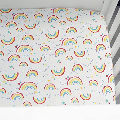 Image of Baby Girl Nursery Sheet - Microfiber Fitted Crib Sheet Baby Sheet for Standard Crib and Toddler mattresses Nursery Bedding Sheet Crib Mattress Sheets for Boys and Girls 1 Pack Rainbow - By UOMNY