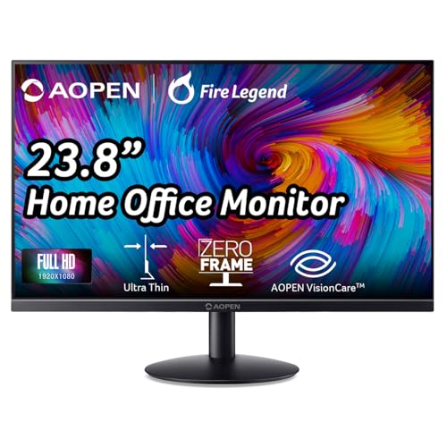 AOPEN by Acer 24SA2Y H1bi 23.8" Full HD 1920 x 1080 Zero-Frame IPS Gaming Office Monitor | Ultra-Thin Stylish Design | Up to 100Hz | 4ms Response Time | Tilt | HDMI & VGA Ports