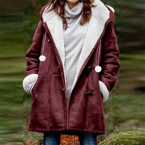 Womens Faux Jacket Hooded Windbreaker Outfit for Women Long Sleeve Christmas Warm Fuzzy Hooded Windbreaker 20252