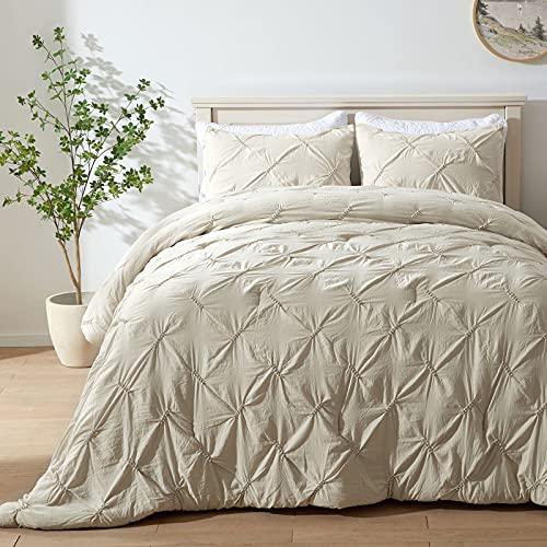 Semech Pinch Pleat King Size Comforter Set, Ultra-Soft Microfiber Bedding Comforters Set King, 3 Piece Dark Ivory King Comforter Set With 2 Shams (Champagne Ivory, King) #TOP5
