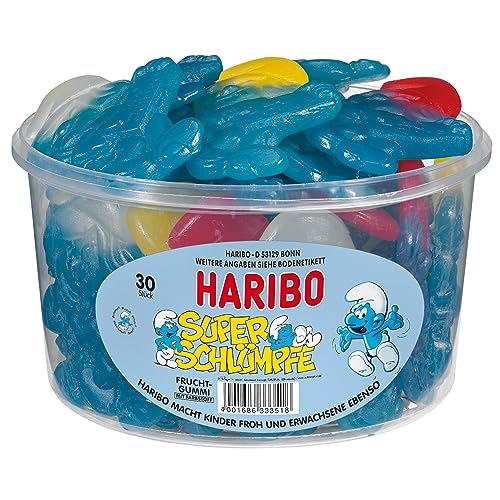 Haribo Super Schtroumpf 30 pièces en boîte ronde, 1440g