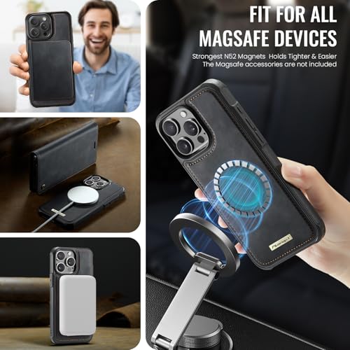 Image of Wallet Case for iPhone 13 Pro Compatible with Magsafe, 2-in-1 PU Leather Flip RFID Blocking Card Holder Stand Shockproof Magnetic Detachable Cover for iPhone 13 Pro Case 6.1 inch, Black