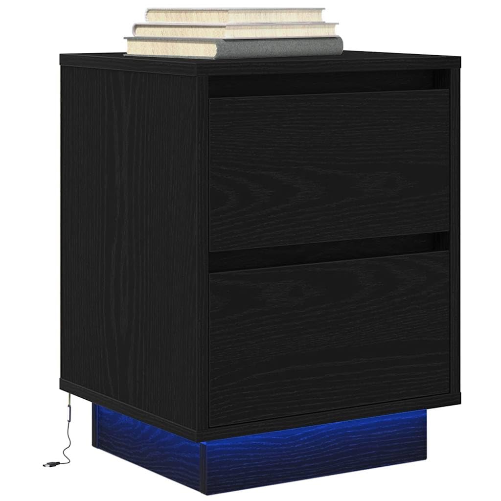 SXZenSpace 861285 Bedside Cabinet with LED Lights Black 38x34x50 cm Bedroom Cabinet,Storage Nightstand Side Table