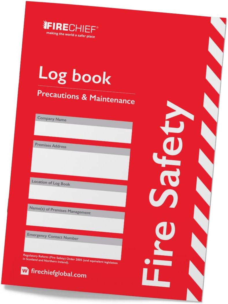 Firechief® Fire Safety Log Book - Fire Log Book for The Office, Workplace and Commercial Premises - Fire Safety Guide and Record Book - Fire Alarm Log Book for Landlords, Businesses and Schools