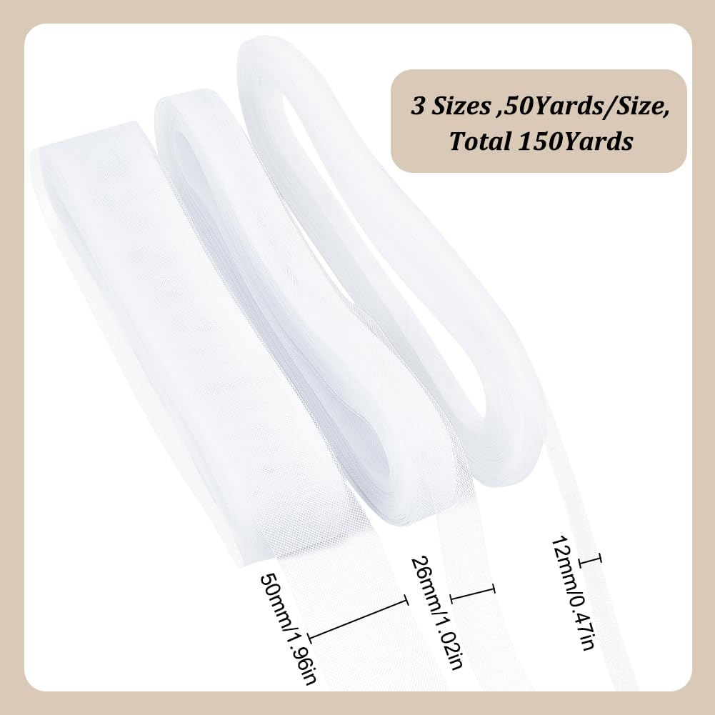 HOBBIESAY 150 Yards 3 Styles White Horsehair Braid 12/26/50mm Polyester Stiff Boning Hair Ribbon Decorative Horse Hair Braid Trim for Wedding Dress Dance Formal Dress Skirt Hat Accessories - Image 2