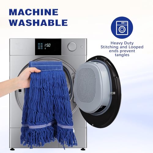 Image of 4 Pack Reusable Cleaning Heavy Duty Mop Heads Commerical Replacement Mop Heads Suitable for Heavy Commercial Industrial Residential Areas -Blue Cotton Looped Replace Mop Head (Deep Blue)