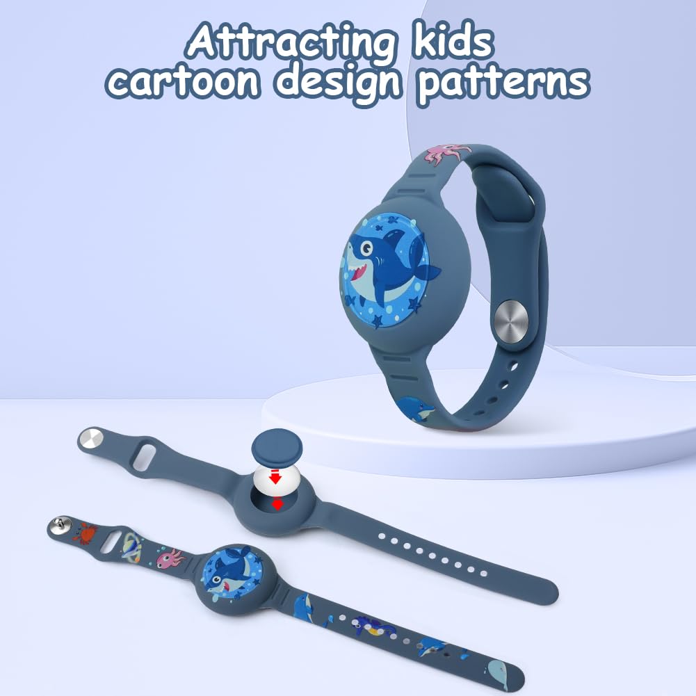 AXFEE Pulsera Compatible con Airtag, 1PCS Pulsera de Silicona para Niños, Funda Protectora Ajustable Antipérdida (Blue Shark, Airtag No Incluido) — view 6