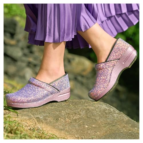 Image of Dansko Professional Glitter Slip-On Clogs for Women - Rocker Sole and Arch Support for Comfort - Shiny and Stylish Glitter Uppers