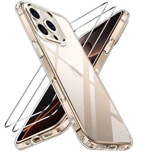 ivoler Clear Case Compatible with iPhone 16 Pro 6.3 inch 1 Phone Case + 2 Tempered Glass Screen Protector Non-Yellowing Military Shockproof Slim Phone Case Cover Not for iPhone 16 Pro Max - Clear