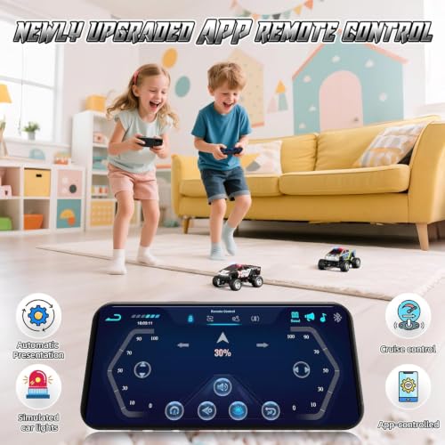 Image of Bestie toys Remote Control Small Car, 1:64 Scale Off-Road RC Car, USB Rechargeable 2.4GHZ Three Speed Indoor Alloy Vehicle for Kids (Stunt Cybertruck with App Control)