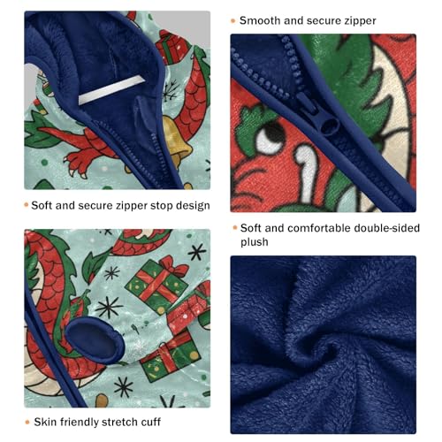 Dragon Snowflakes Bells Pattern Toddler Fleece Jacket Girl Boys Hooded Fleece Jacket Coat Warm Outwear Zip-up 3-10T3