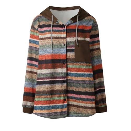 Womens Plaid Shacket Long Sleeve Button Down Hooded Shirts Casual Buffalo Plaid Hoodie Loose Fit Winter Coat Outwear3