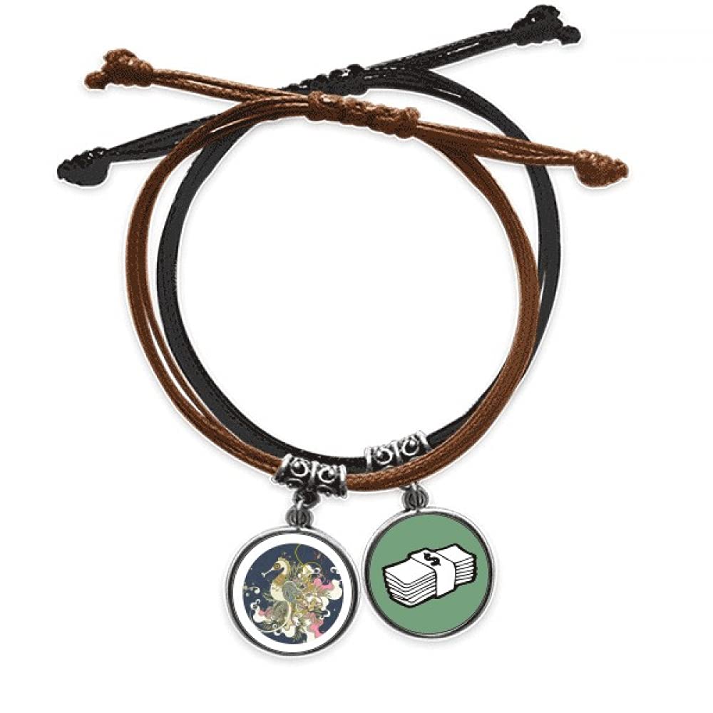 Pulsera de cuero Ukiyo-e con flor de Japón e hipocampo ajustable 3