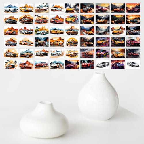 Image of SAW Mini Vintage Car Prints Poster Wall Collage kit - Pack Of 54 | 4 x 6 Inches | Aesthetic Artwork Posters | Classic Retro Car Collage Kit for Room, Garage & Office |Antique Automobile Wall Art Decor