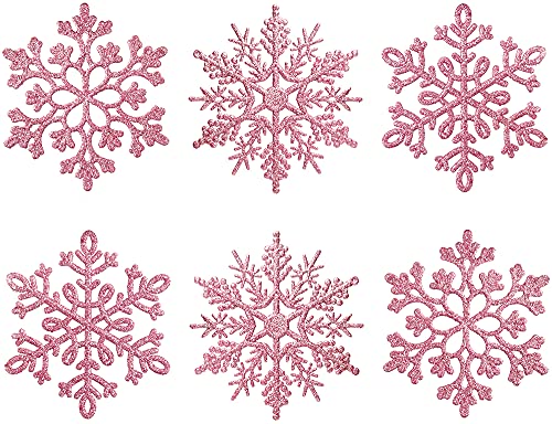 XmasExp 80mm/3inch Glitter Snowflake Ornaments Set mini Christmas Tree Hanging Plastic Decoration for Xmas Party Wedding Anniversary Window Door Home Accessories (30pcs,Pink)