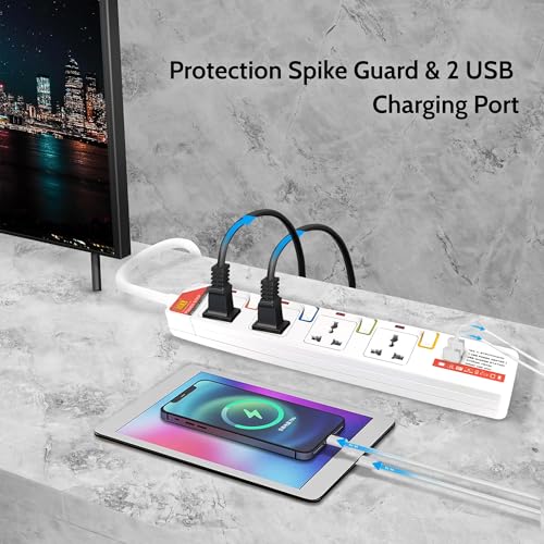 Image of MX 4‑Way Power Strip with Universal Sockets, Individual Switches, 2 USB Charging Ports, Heavy Duty Surge Protector with Extension Cord, Multi Outlet Power Strip, Outlet Extender