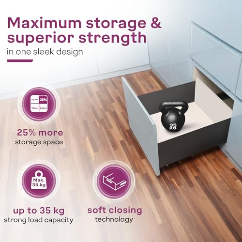 Image of Godrej Kitchen Fittings| Soft Close Slim Drawer Slides | 35 Kg Load Capacity | 3D Three-Way Adjustment Clips | for Kitchen Cabinets & Modular Furniture | Available in 8 X 24 inch, Anthracite