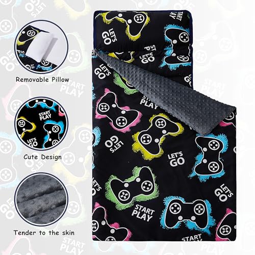 Image of MORAIS Toddler Nap Mat with Pillow and Blanket, 52 inch x 20 inch Lightweight and Soft Nap Mat for Preschool, Daycare, Travel Sleeping Bags