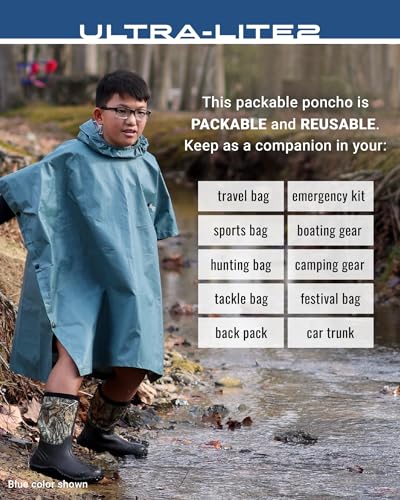 Image of FROGG TOGGS Ultra-lite2 Waterproof, Breathable Rain Poncho, Adult and Youth Sizes