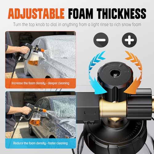 Image of Foam Cannon for Pressure Washer, 1L Snow Foam Lance | 1 /4 in quick connect, Includes extra orifice nozzle, foam makers, adjustable spray for cars