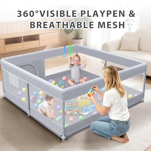 Image of XVISHX Baby Playpen 50 x 50 Inch Play Pen Playards, Playpen for Babies and Toddlers, Baby Playard for Indoor & Outdoor Active Center Game Fence, with Skin-Friendly Fabric and Soft Breathable Mesh Grey