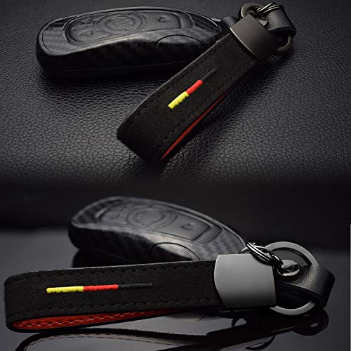 Ke-Ke German Flag Stripe Alcantara Embroidery Leather Gun-Black Keychain Ring For Audi Bmw Mercedes Mini Porsche Smart Volkswagen Etc (Germany Flag 3-Color) #TOP4