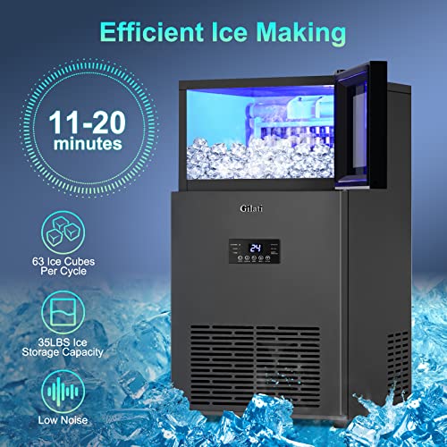 Commercial Ice Maker 160Lbs/Day, Quick Ice Making Commercial Ice Machine With 35Lbs Capacity, Under Counter Ice Maker 15 Inch Wide, Stainless Steel Freestanding Ice Maker With A Black Satin Finish #TOP2
