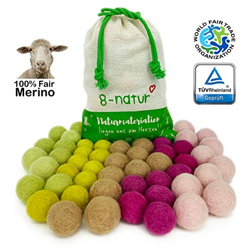 Colección llena de color de 50 bolas de fieltro "Lemon Mix" de 2,2 cm de grosor, hechas de pura lana merino para elaborar guirnaldas, móviles y macetas, o solo para decoración.