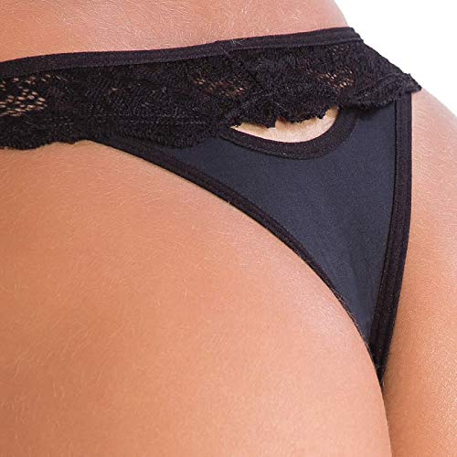 Calcinha Fio Dental em Microfibra e Renda Preta Lilás Azul ou Vermelha - DR190