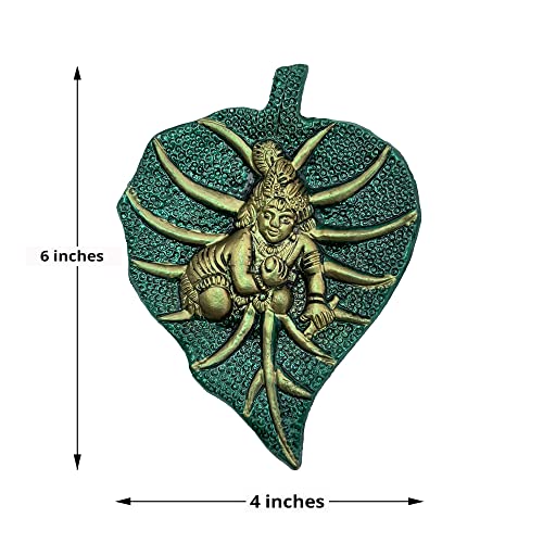 Wonder Care WC_Lord Krishna Statue Krishna Metal Idol Figurine-Krishna God of Love and Divine Joy-Murlidhar Krishna Idol for Indian Religious Festival- Home Decor Item (Leaf Krishna) - Image 2