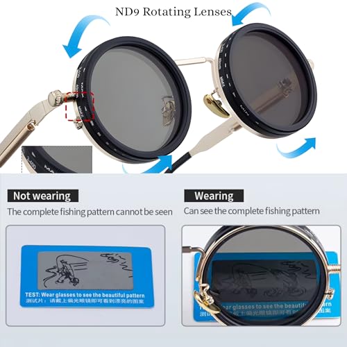 Image of 4Flaunt Spyn ND9 Adjustable Round Sunglasses with ND Filter - Stainless Steel Frame, Gojo Inspired Design, Polarized TAC Lenses & UV400 Protection
