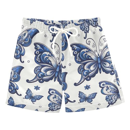 FLildon Paisley Butterflies Blue Little Boys Swim Trunks with Mesh Lining Quick Dry Beach Board Shorts, 3T