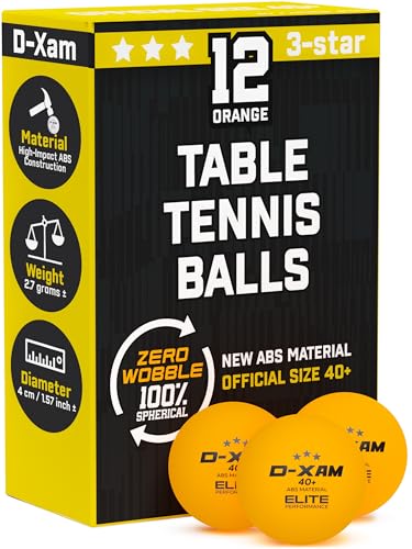 D-Xam Ping Pong Balls 3 Star Orange or White Table Tennis Balls Professional Premium Abs Ping Pong Ball for Indoor & Outdoor (Orange 12 Pack)