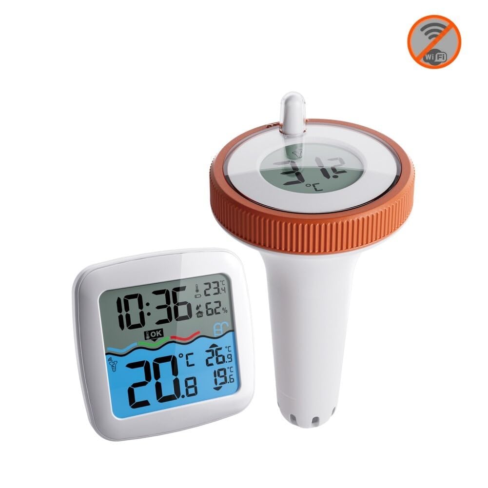 Thermomètre flottant sans fil IP67 - Moniteur numérique de température et d'humidité pour piscines, spas, aquariums, saunas et utilisation en intérieur