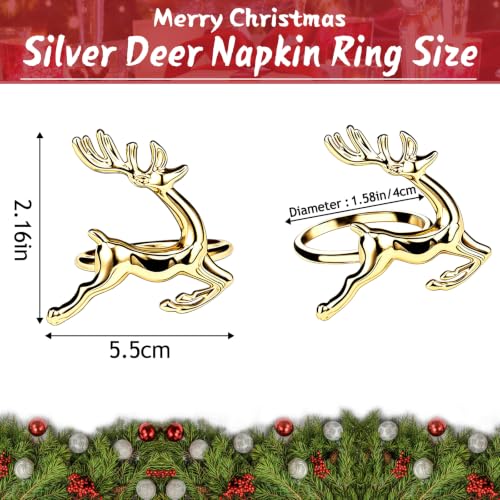 Image of Legigo Set of 6 Christmas Deer Napkin Rings Set- Gold Deer Xmas Napkin Ring Holders for Cloth Napkins, Christmas Holiday Party Dinner Table Decoration