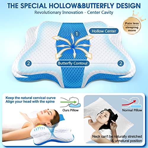 Memory Foam Pillows, Cervical Pillow for Neck and Shoulder Pain Relief, Ergonomic Contour Bed Pillow, Soft for Side Sleep Stomach Sleeping and Back Sleeper