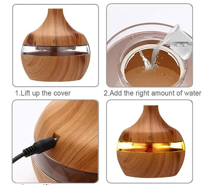 mobigon Wood Cool Mist Ultrasonic Humidifier for Room Moisture, Aroma Diffuser for Home, 300ml Essential Oil Diffuser with 7 Colorful Night Light, Auto Shut-Off, Home, Office, car (D.Light Brown)