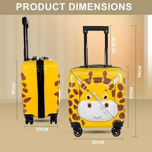 Image of Storite 18 Inches Kids Trolley Bag Hard-Sided Polycarbonate Girraffe Print Print Spinner Suitcase Cabin Luggage for Kids(Yellow - 35 x 23 x 38 Cm)